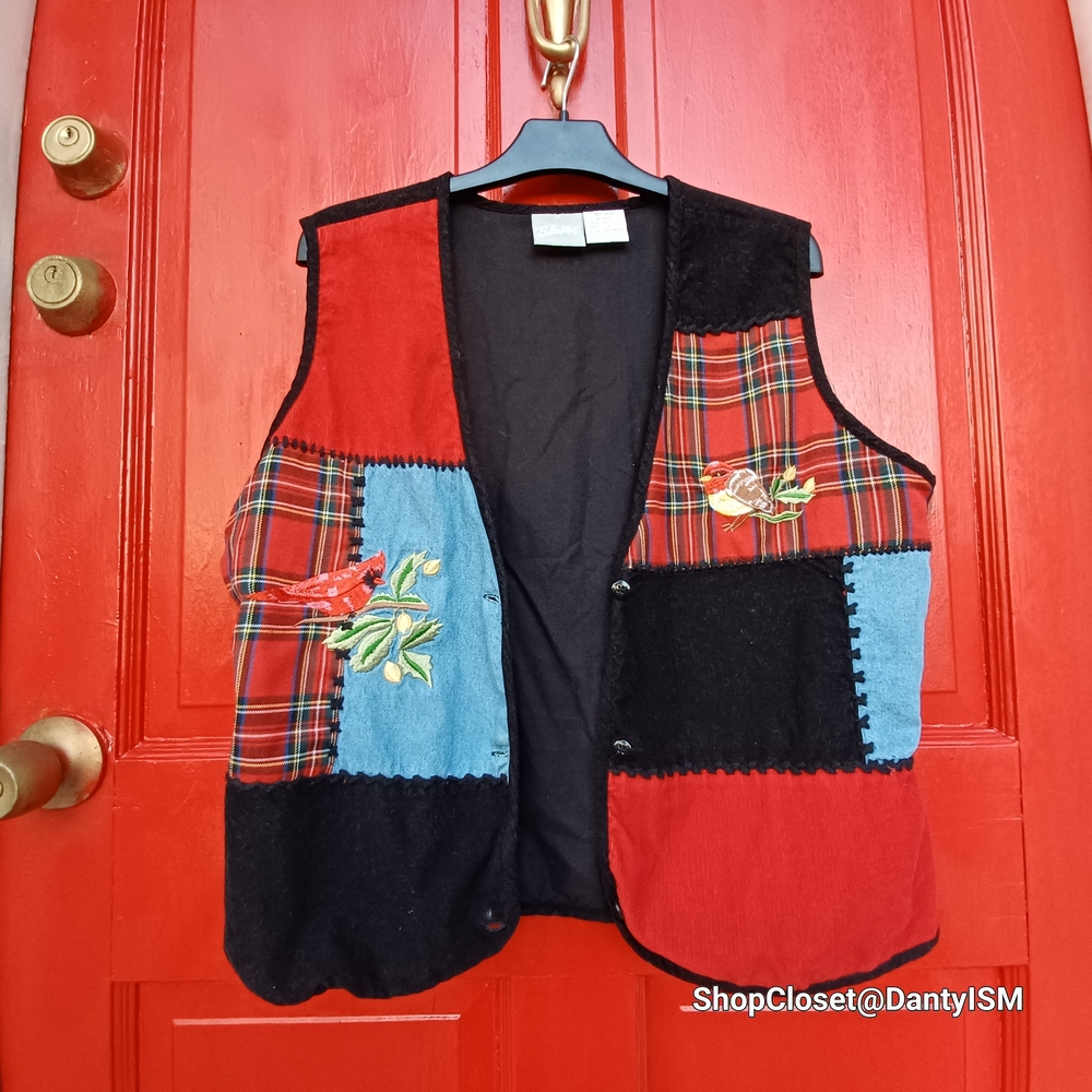 Vtg 1980s Tartan Corduroy Vest  With Patchwork Design - Picture 5 of 15